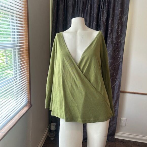 Isaac Mizrahi Essential Pima Convertible Green 3/4 sleeves Topper, size XL - Picture 1 of 6